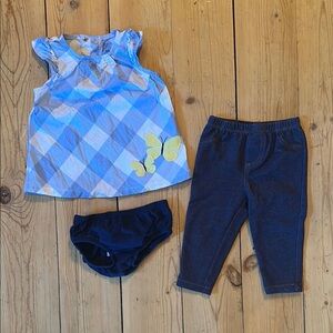 Blue and Yellow Plaid Top with Navy Leggings Set